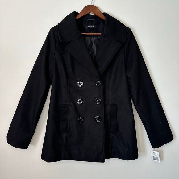 NWT Larry Levine Large Black Peacoat - Picture 1 of 14